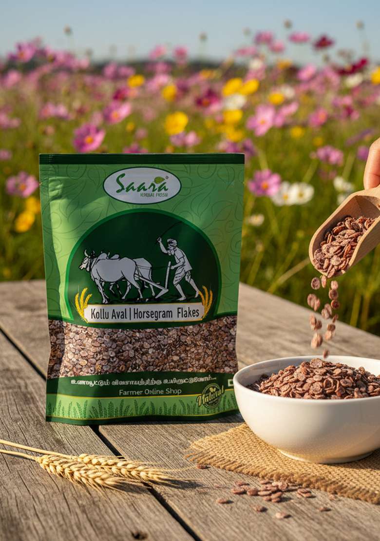 Vs Products Organic Horse Gram Flakes | Kollu Poha | Natural Millet Flakes For Breakfast | Unpolished & Preservative Free | 1Kg - Indya