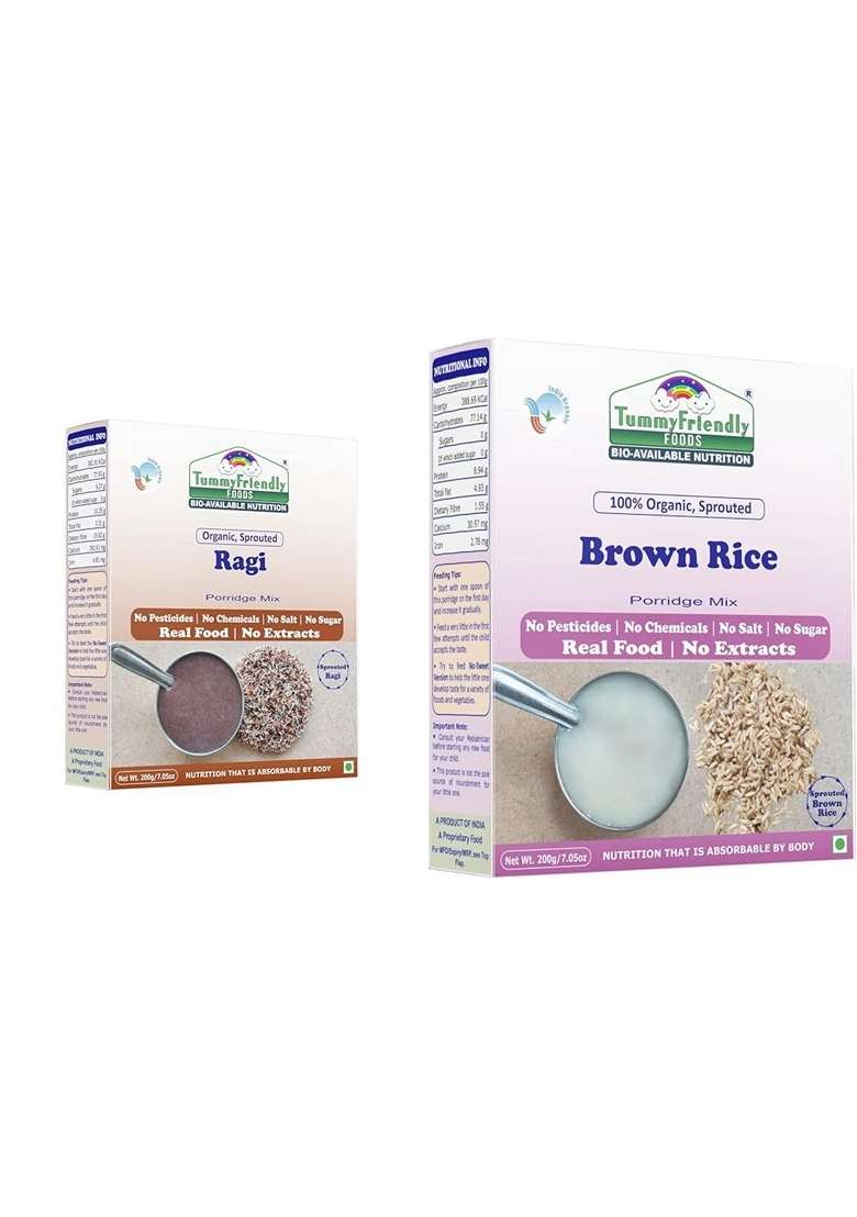 Tummy Friendly Stage1 Organic Cereal For Little Ones. Sprouted Ragi, Brown Rice. Available In Baby Trial Packs. Real Food, No Harmful Ingredients. Shelf Life 6 Months - Indya