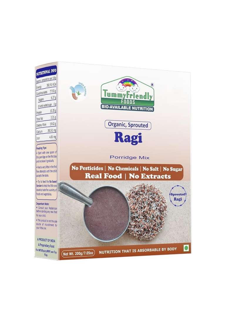 Tummy Friendly Stage1 Organic Cereal For Little Ones. Sprouted Ragi, Brown Rice. Available In Baby Trial Packs. Real Food, No Harmful Ingredients. Shelf Life 6 Months - Indya