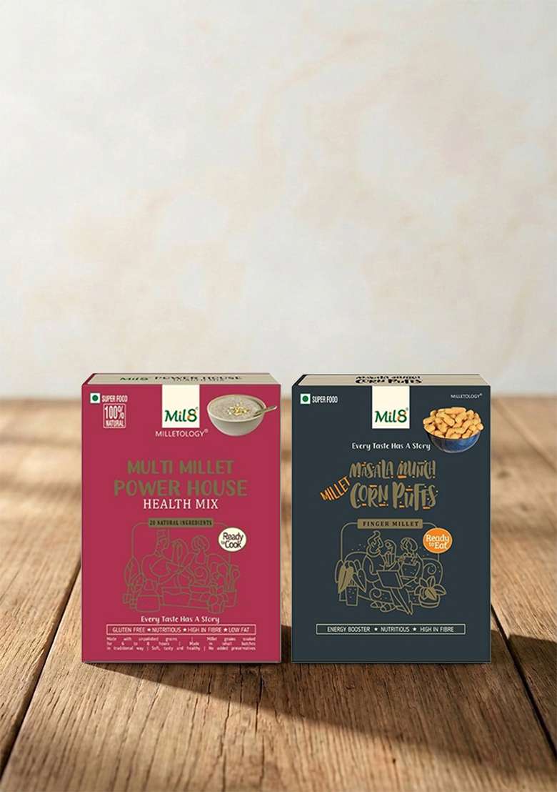 Mil8 Health Mix Powerhouse & Corn Puffs Masala Combo (300Gram-30Gram) Nutritious, Delicious And Healthy Breakfast Solution - Indya