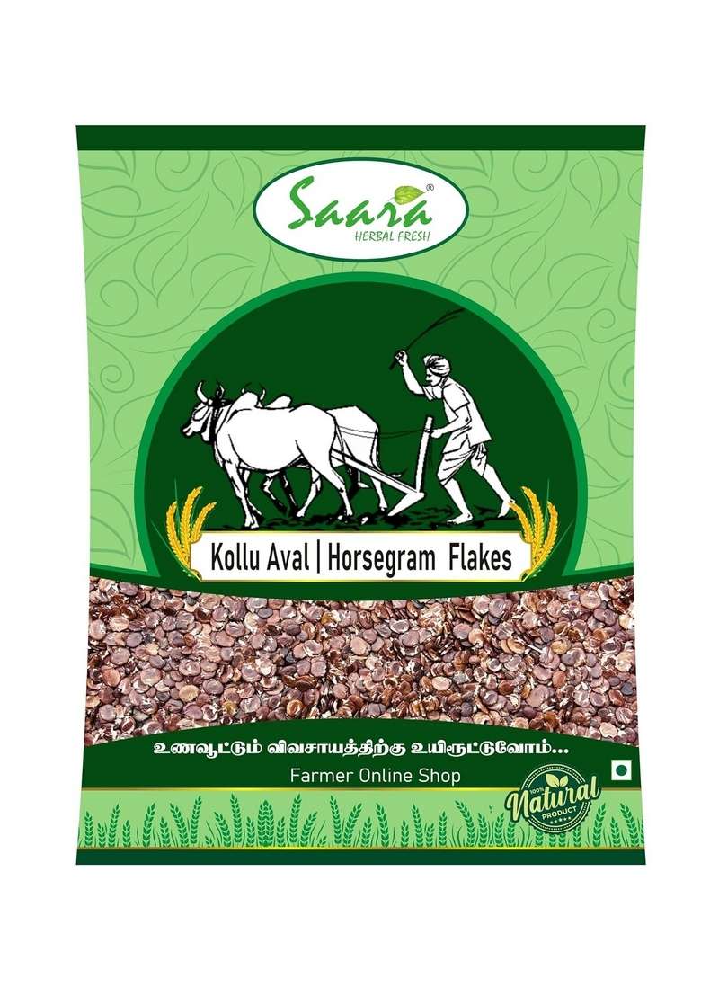 Saara Herbal Fresh Organic Horse Gram Flakes | Kollu Poha | Natural Millet Flakes For Breakfast | Unpolished & Preservative Free | 1Kg - Indya