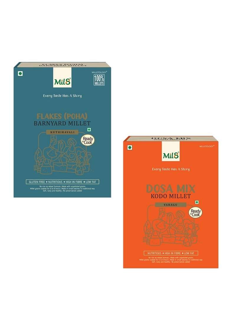 Mil8 Flakes (Aval) Barnayard & Dosamix Kodo Millet Combo (200Gram-300Gram) Nutritious, Delicious And Healthy Breakfast Solution - Indya