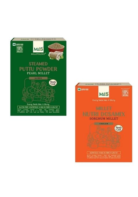 Mil8 Puttu Powder Pearl & Nutri Dosamix Sorghum Millet Combo (300Gram-300Gram) Nutritious, Delicious And Healthy Breakfast Solution
