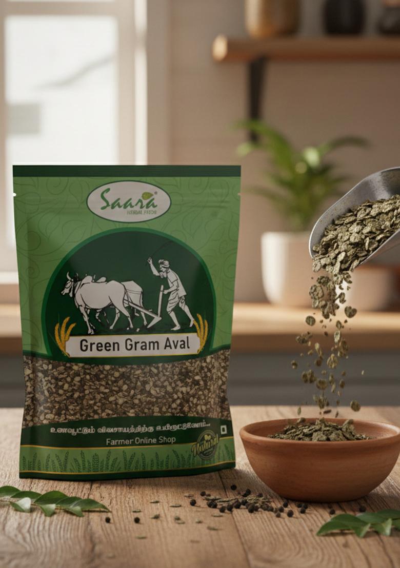 Vs Products Flattened Green Gram (Green Gram Aval) – Ready To Cook – 1Kg