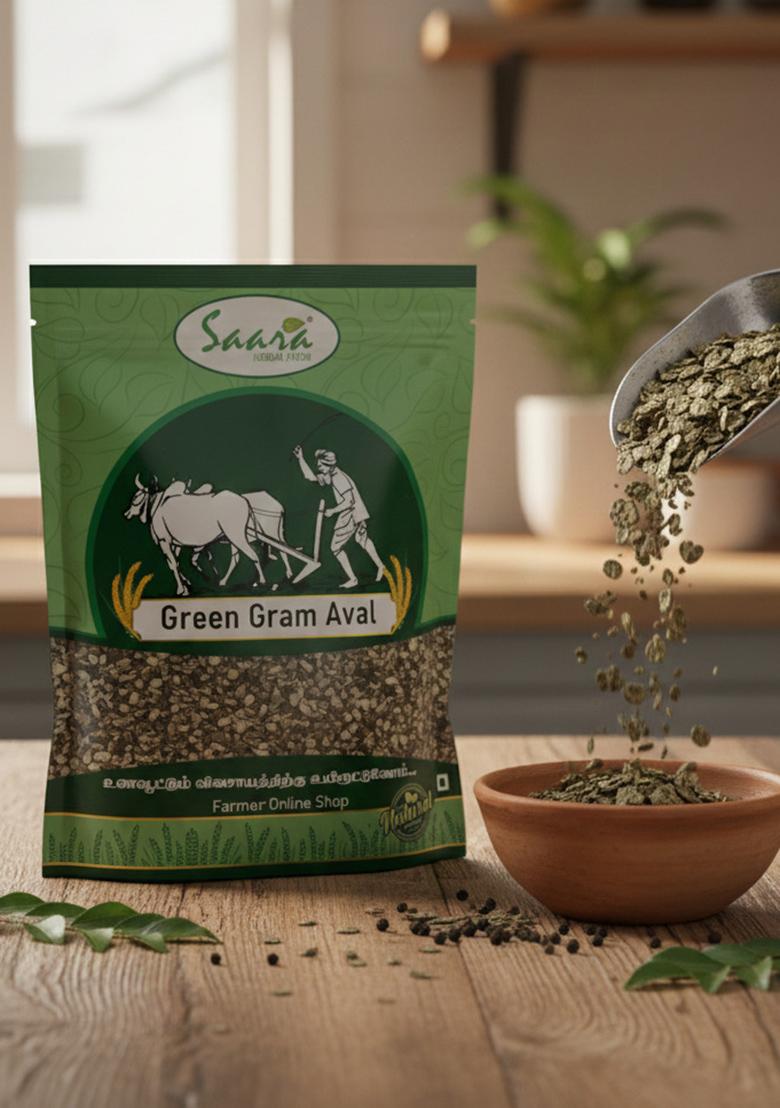 Vs Products Green Gram Aval, 1Kg, Green Gram Flakes/Poha For Breakfast, Cereal Flakes, 1Kg