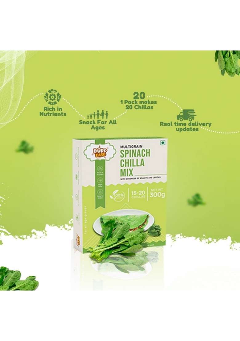 Burpease Combo Pack Of Plain Chilla And Spinach Chilla Mix ,Protein & Fiber-Rich Breakfast For Kids And Families-300 G (Pack Of 2, Plain & Spinach) - Indya