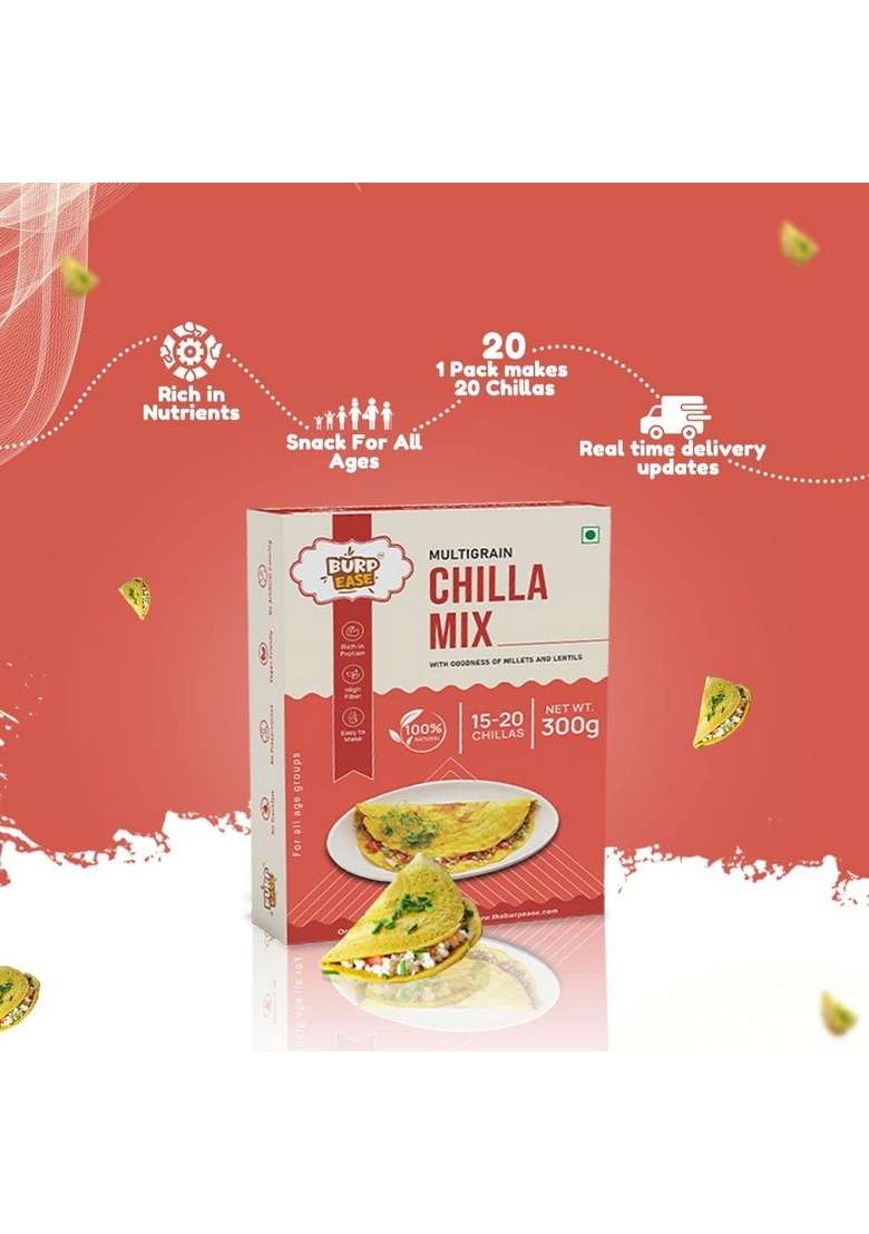 Burpease Combo Pack Of Plain Chilla And Spinach Chilla Mix ,Protein & Fiber-Rich Breakfast For Kids And Families-300 G (Pack Of 2, Plain & Spinach) - Indya