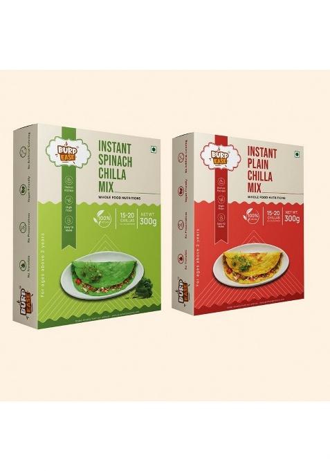 Burpease Combo Pack Of Plain Chilla And Spinach Chilla Mix ,Protein & Fiber-Rich Breakfast For Kids And Families-300 G (Pack Of 2, Plain & Spinach)