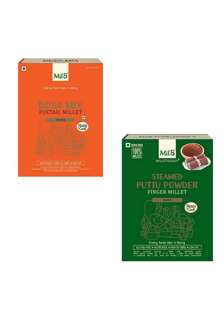 Mil8 Dosamix Foxtail & Puttu Powder Finger Millet Combo (300Gram-300Gram) Nutritious, Delicious And Healthy Breakfast Solution - Indya