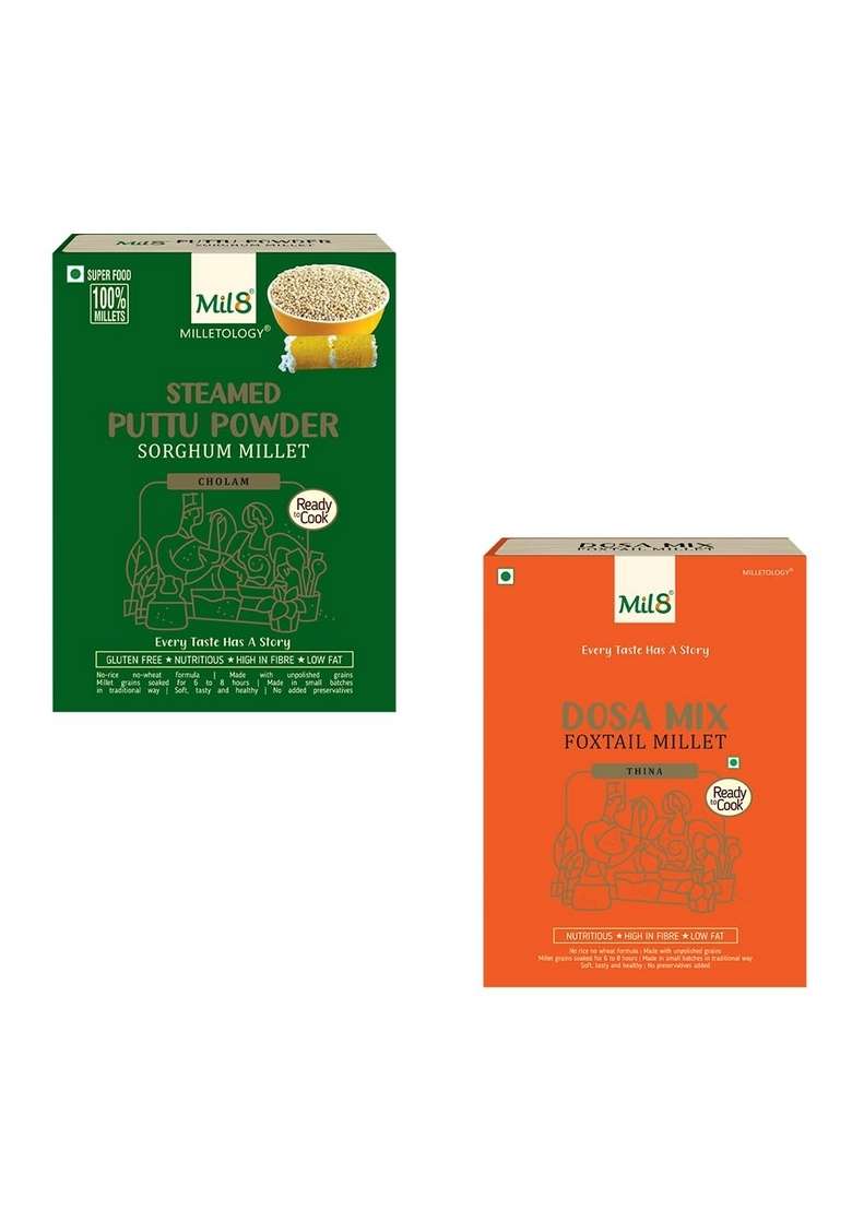Mil8 Puttu Powder Sorghum & Dosamix Foxtail Millet Combo (300Gram-300Gram) Nutritious, Delicious And Healthy Breakfast Solution - Indya