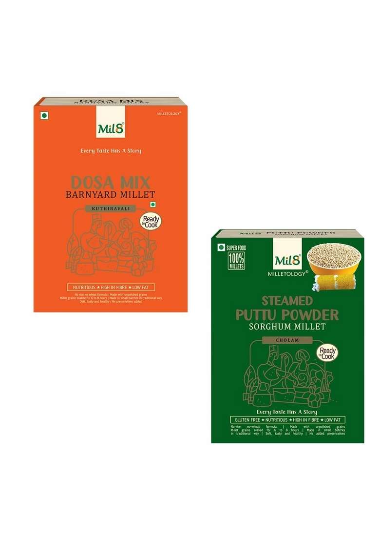 Mil8 Dosamix Barnyard & Puttu Powder Sorghum Millet Combo (300Gram-300Gram) Nutritious, Delicious And Healthy Breakfast Solution - Indya