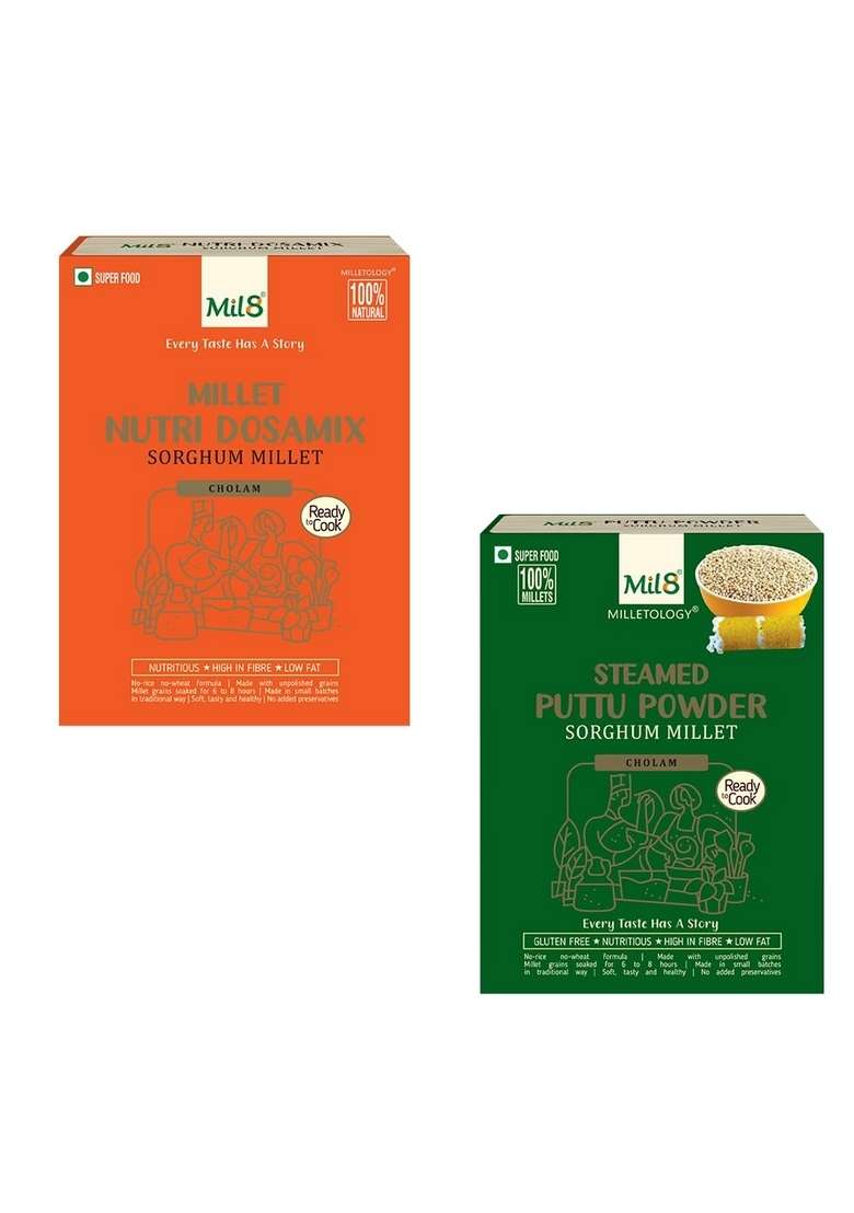 Mil8 Nutri Dosamix Sorghum & Puttu Powder Sorghum Millet Combo (300Gram-300Gram) Nutritious, Delicious And Healthy Breakfast Solution - Indya
