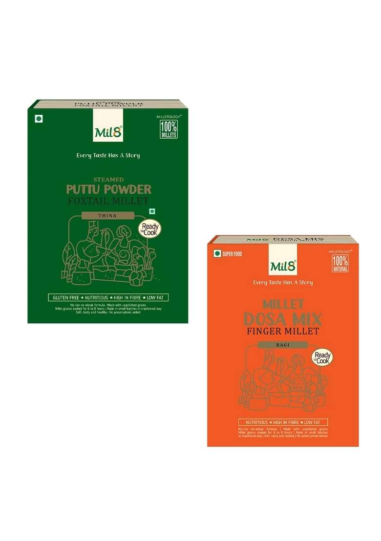 Mil8 Puttu Powder Foxtail & Dosamix Finger Millet Combo (300Gram-300Gram) Nutritious, Delicious And Healthy Breakfast Solution - Indya