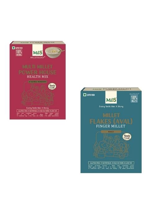 Mil8 Health Mix Powerhouse & Flakes (Aval) Finger Millet Combo (300Gram-200Gram) Nutritious, Delicious And Healthy Breakfast Solution