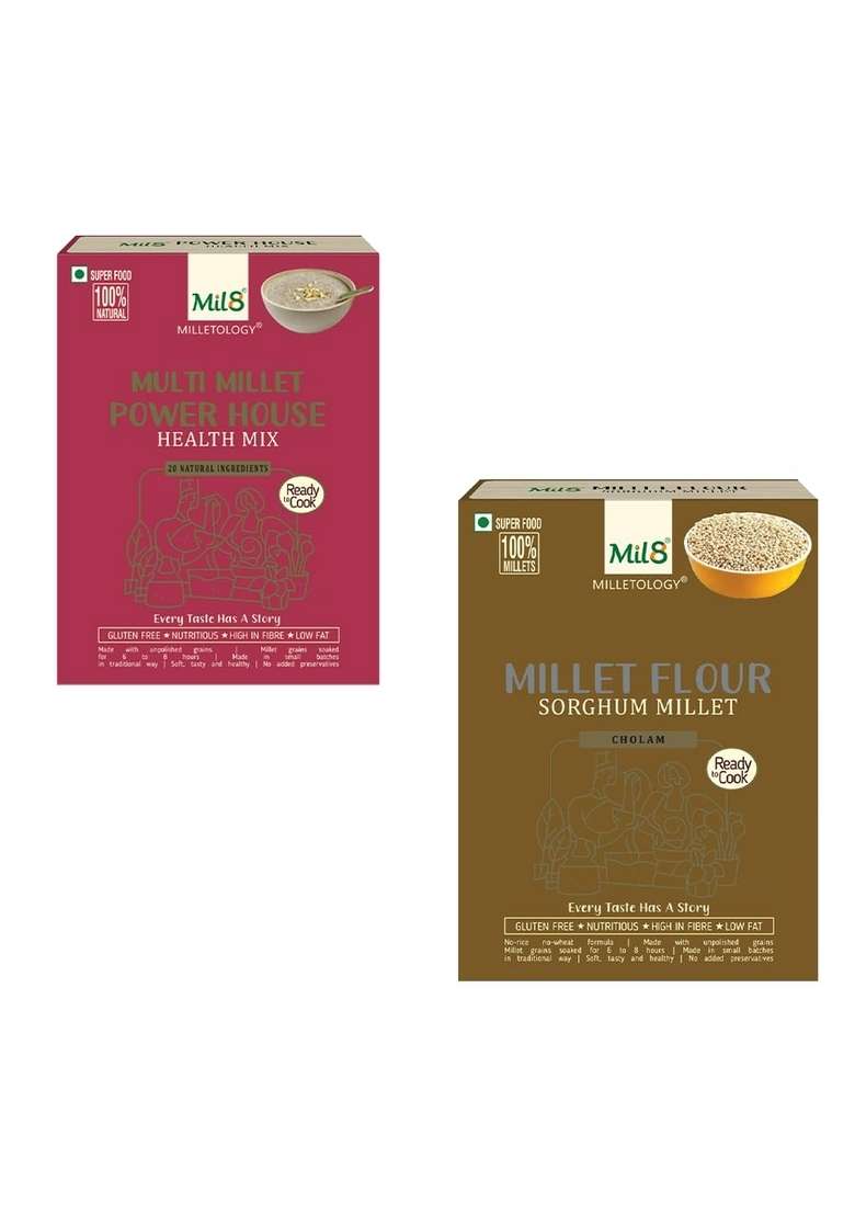 Mil8 Health Mix Powerhouse & Flour Sorghum Millet Combo (300Gram-300Gram) Nutritious, Delicious And Healthy Breakfast Solution - Indya