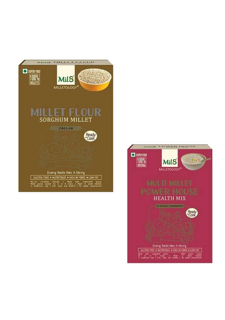 Mil8 Flour Sorghum & Health Mix Powerhouse Combo (300Gram-300Gram) Nutritious, Delicious And Healthy Breakfast Solution - Indya