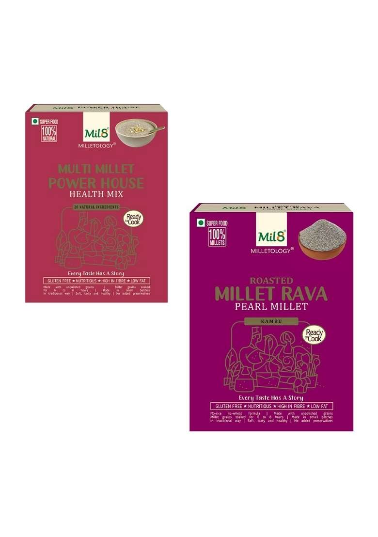 Mil8 Health Mix Powerhouse & Rava Pearl Millet Combo (300Gram-300Gram) Nutritious, Delicious And Healthy Breakfast Solution - Indya