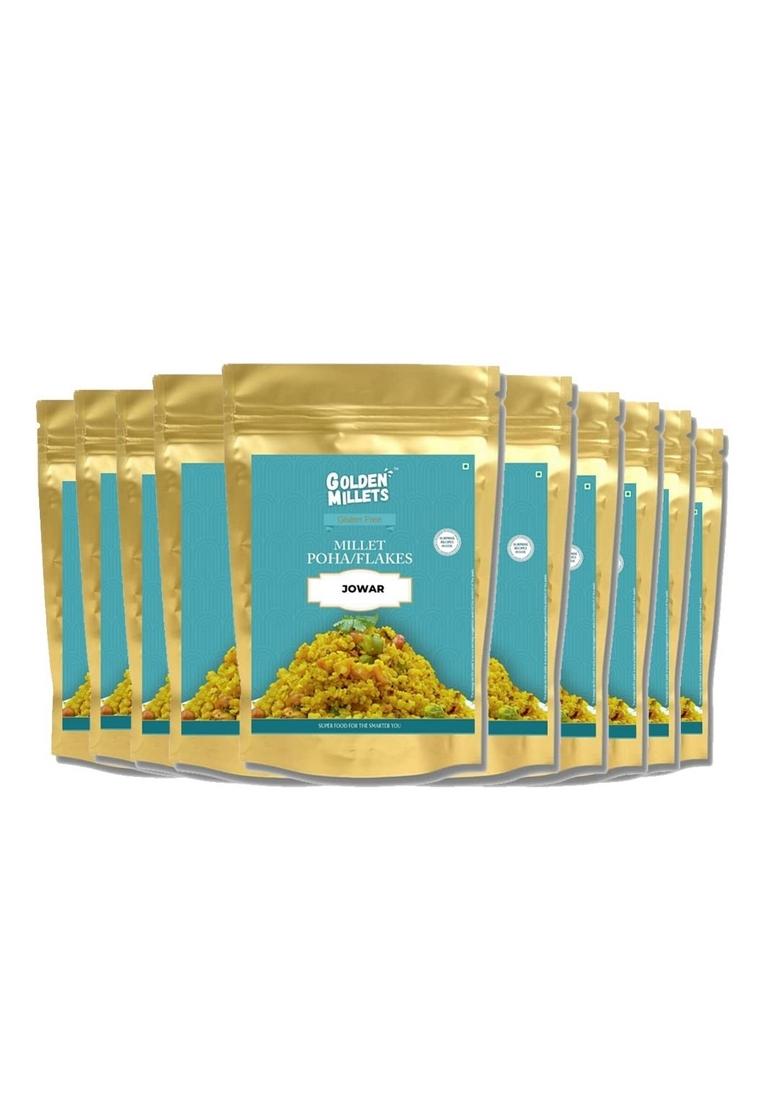 Golden Millets Jowar (Sorghum Millet) Flakes | Gluten Free | Dietary Fiber & Protein Rich Breakfast | Unflavored & Toasted Alternative To Oats | (250G) (Pack Of 10)