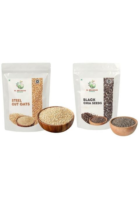 M.Bhavani Steel Cut Oats 900Gm | Gluten Free Oats | Breakfast | Diet Food For Weight Loss | 100% Wholegrain Cereal And Black Chia Seeds
