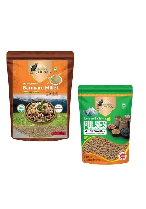 Himalayan Monal Barnyard Millet (Quinoa/Jhangora), 1 Kg, Veg And Himalayan Monal Yellow Soyabean Pulses, 500G, Best Of Uttarakhand | Pack Of 4