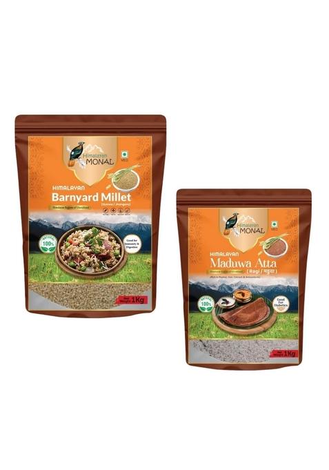 Himalayan Monal Barnyard Millet (Quinoa/Jhangora), 1 Kg, Veg And Himalayan Monal Madhwa Atta (Ragi), 1 Kg, Rich In Protein, Iron, Calcium & Antioxidants, Good For Diabetics, Veg | Pack Of 3