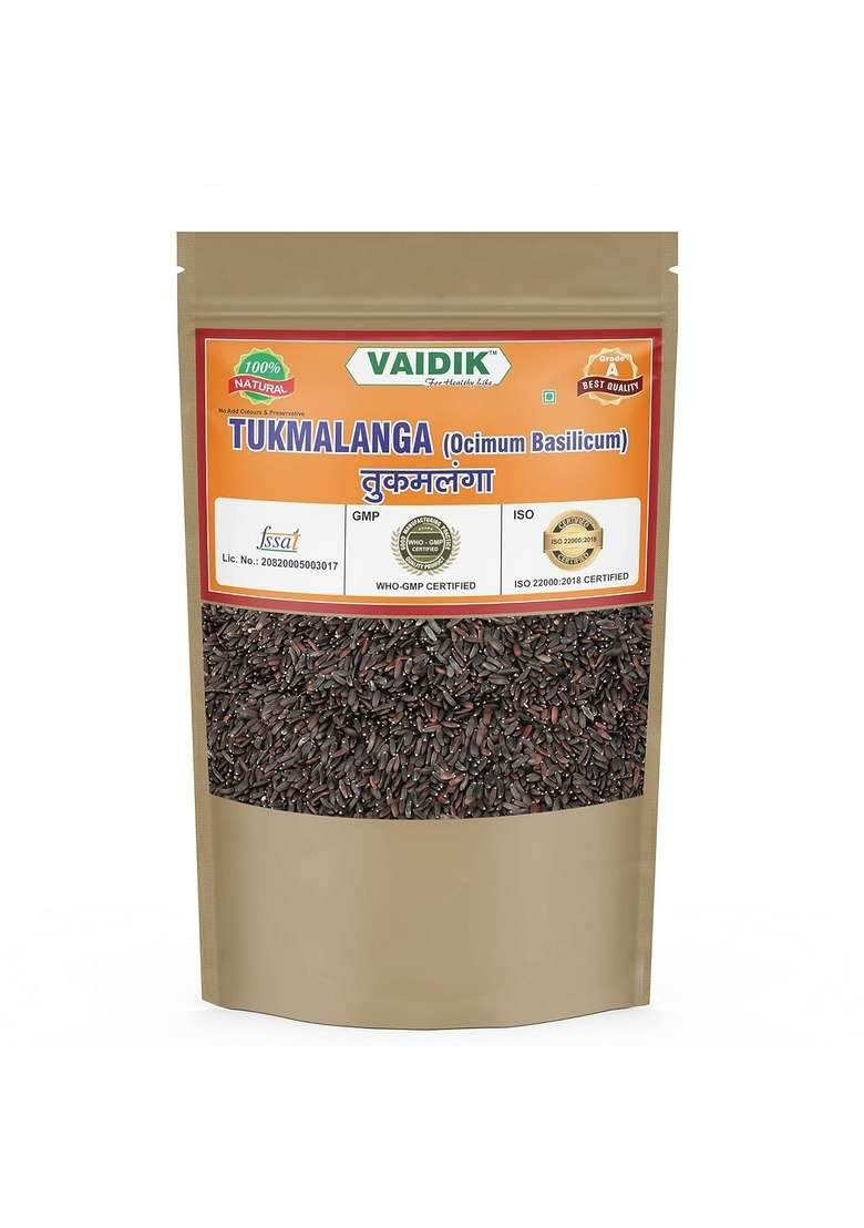 Vaidik Organic Basil Seeds, Tukmaria Seeds, Sabja Seeds (300 Gram) - Indya
