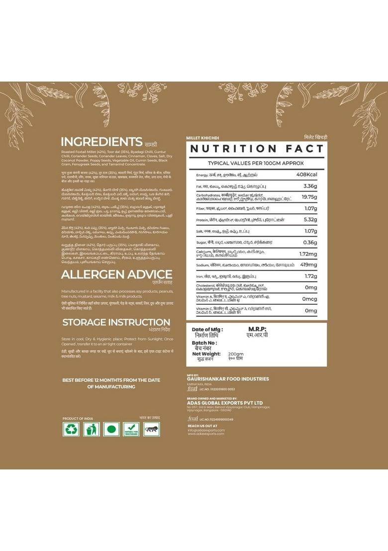 Milletto & Nutto Millets & Lentil Porridge | Millet Khichdi Premix | High Protein, Gluten Free, & Fibre Rich Instant Mix | No Preservatives