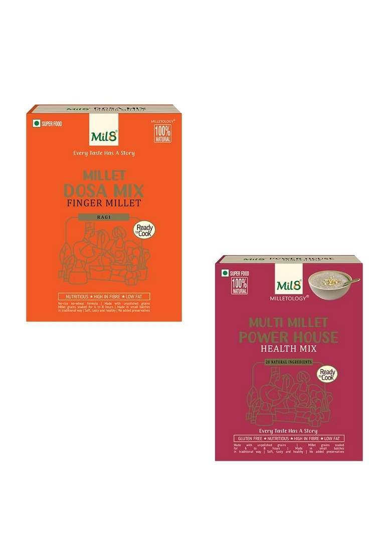 Mil8 Dosamix Finger & Health Mix Powerhouse Combo (300Gram-300Gram) Nutritious, Delicious And Healthy Breakfast Solution - Indya