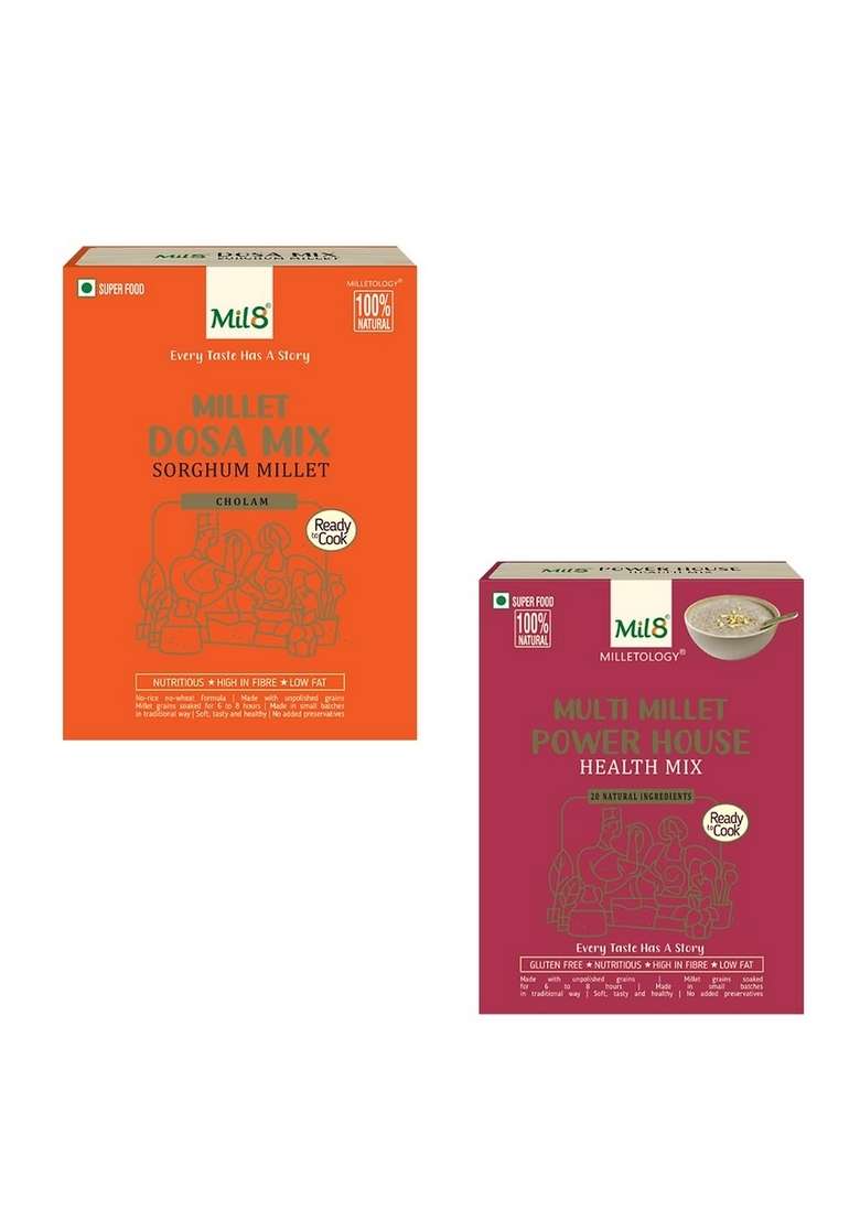 Mil8 Dosamix Sorghum & Health Mix Powerhouse Combo (300Gram-300Gram) Nutritious, Delicious And Healthy Breakfast Solution - Indya