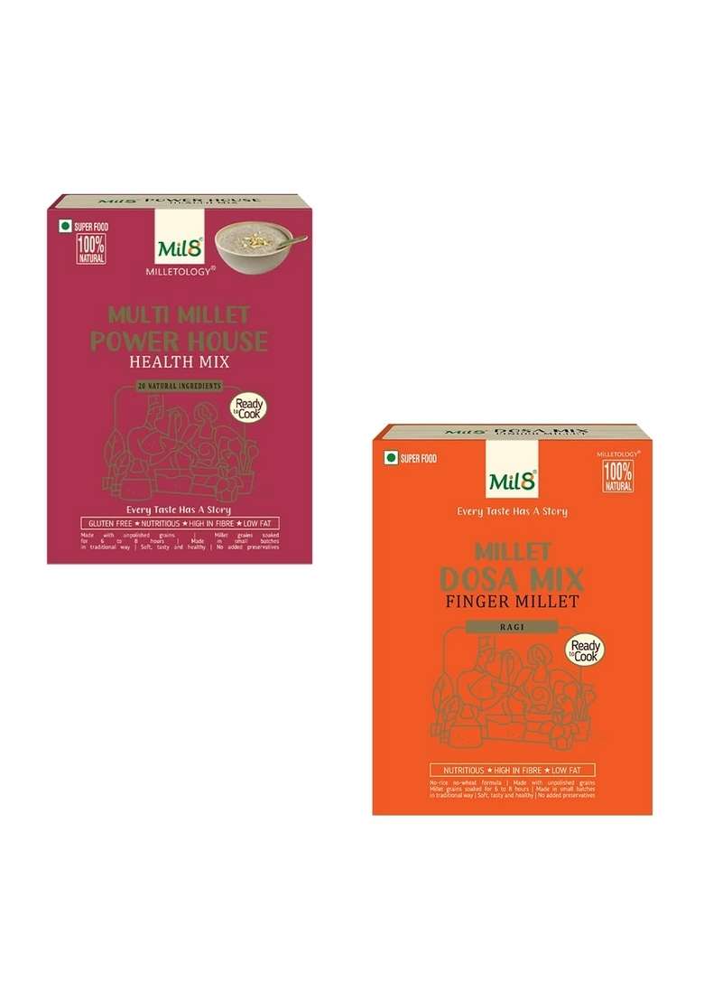 Mil8 Health Mix Powerhouse & Dosamix Finger Millet Combo (300Gram-300Gram) Nutritious, Delicious And Healthy Breakfast Solution - Indya