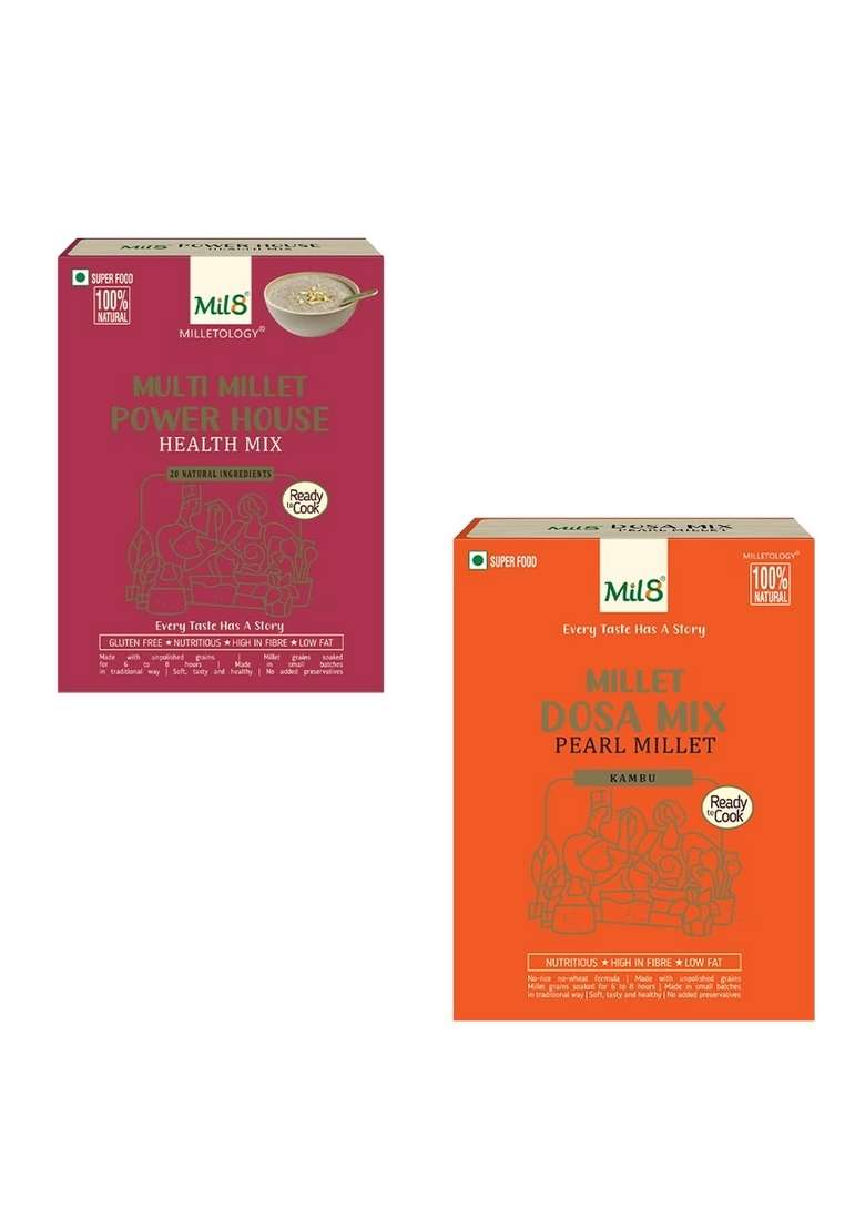 Mil8 Health Mix Powerhouse & Dosamix Pearl Millet Combo (300Gram-300Gram) Nutritious, Delicious And Healthy Breakfast Solution - Indya