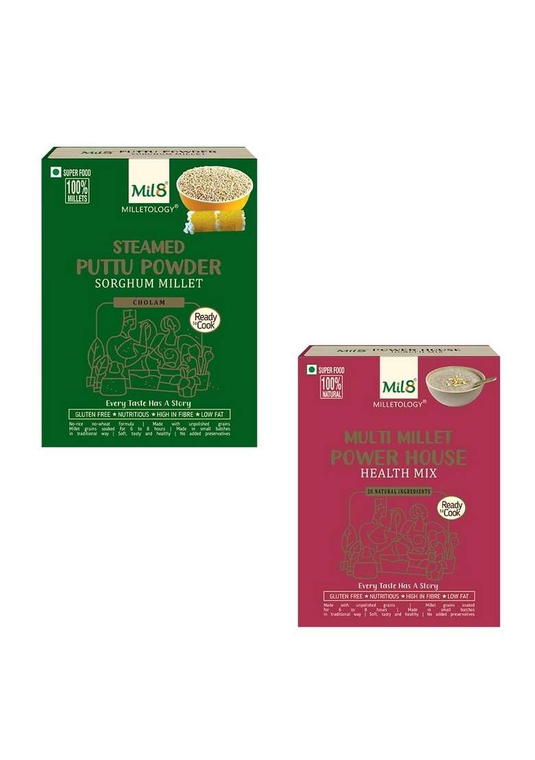 Mil8 Puttu Powder Sorghum & Health Mix Powerhouse Combo (300Gram-300Gram) Nutritious, Delicious And Healthy Breakfast Solution - Indya