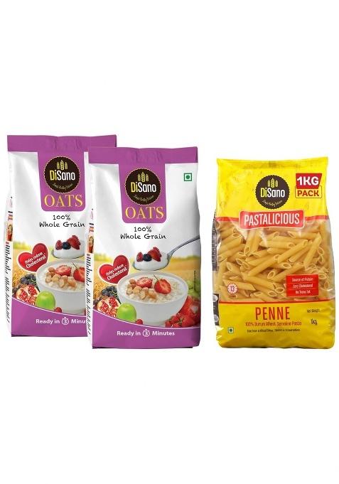 Disano Oats, 100% Wholegrain, Pouch 2 Kg & Pastalicious 100% Durum Wheat Penne Pasta, 1Kg