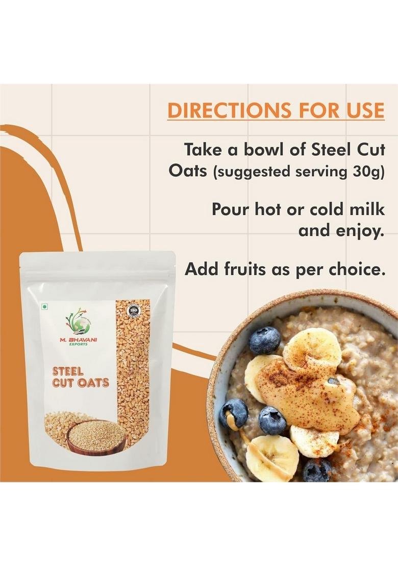 M.Bhavani Steel Cut Oats 1Kg | Gluten Free Oats | Breakfast | Diet Food For Weight Loss | 100% Wholegrain Cereal Pack Of 2