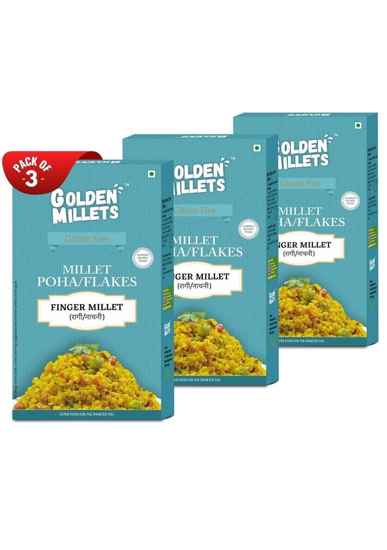 Golden Millets Ragi Flakes | Healthy Millet Flakes | Millet Flakes Gluten-Free | No Preservative | High Calcium & High Fibre (250G X 3)