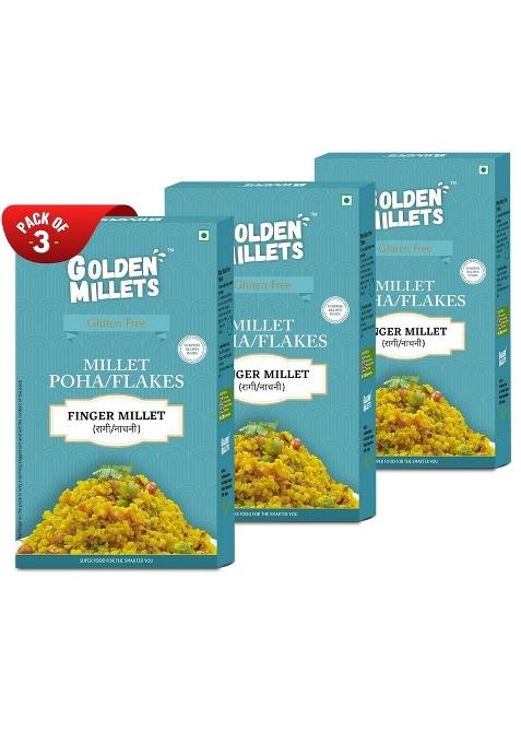 Golden Millets Ragi Flakes | Healthy Millet Flakes | Millet Flakes Gluten-Free | No Preservative | High Calcium & High Fibre (250G X 3)