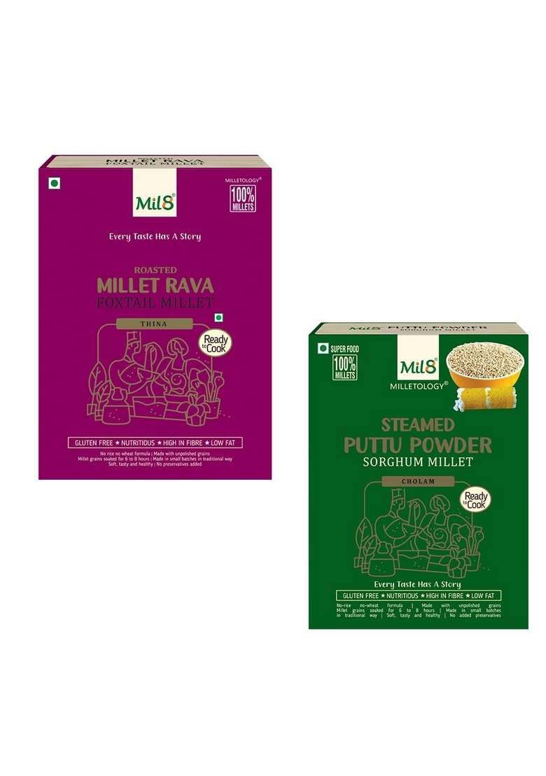 Rava Foxtail & Puttu Powder Sorghum Millet Combo (300Gram-300Gram) Nutritious, Delicious And Healthy Breakfast Solution - Indya