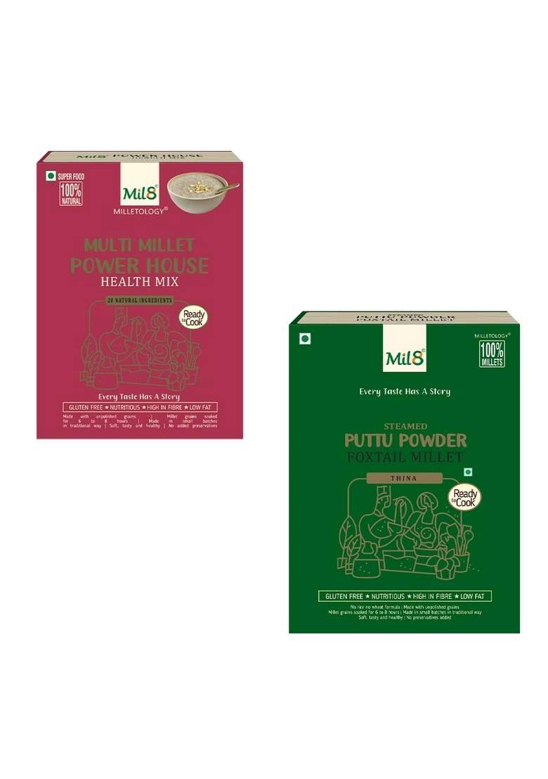 Health Mix Powerhouse & Puttu Powder Foxtail Millet Combo (300Gram-300Gram) Nutritious, Delicious And Healthy Breakfast Solution - Indya