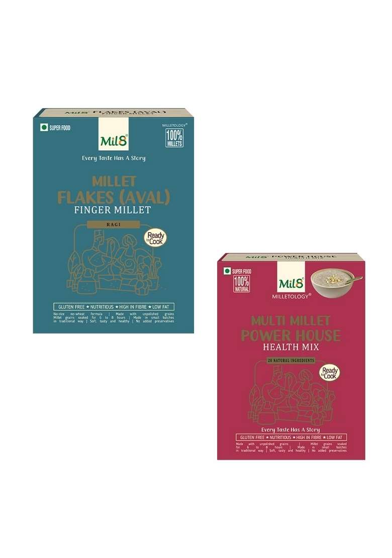 Mil8 Flakes (Aval) Finger & Health Mix Powerhouse Combo (200Gram-300Gram) Nutritious, Delicious And Healthy Breakfast Solution - Indya