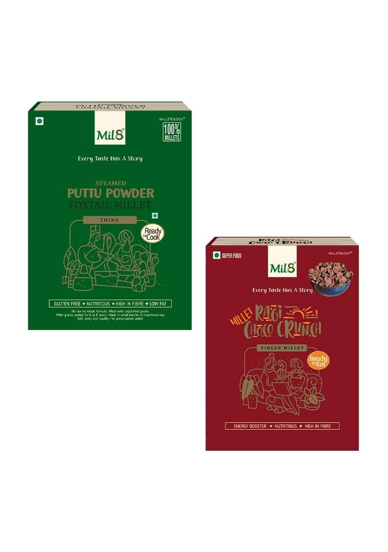 Puttu Powder Foxtail & Ragi Choco Crunch Combo (300Gram-80Gram) Nutritious, Delicious And Healthy Breakfast Solution - Indya