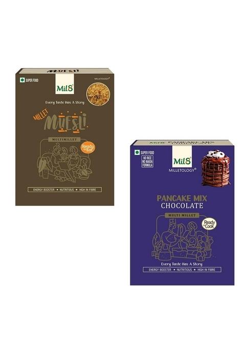 Mil8 Muesli & Pancake Mix Chocolate Combo (100Gram-200Gram) Nutritious, Delicious And Healthy Breakfast Solution
