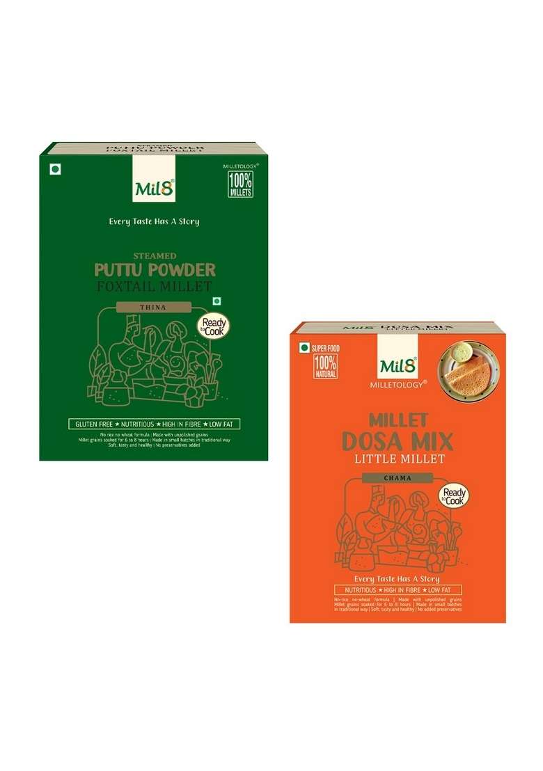 Mil8 Puttu Powder Foxtail & Dosamix Little Millet Combo (300Gram-300Gram) Nutritious, Delicious And Healthy Breakfast Solution - Indya
