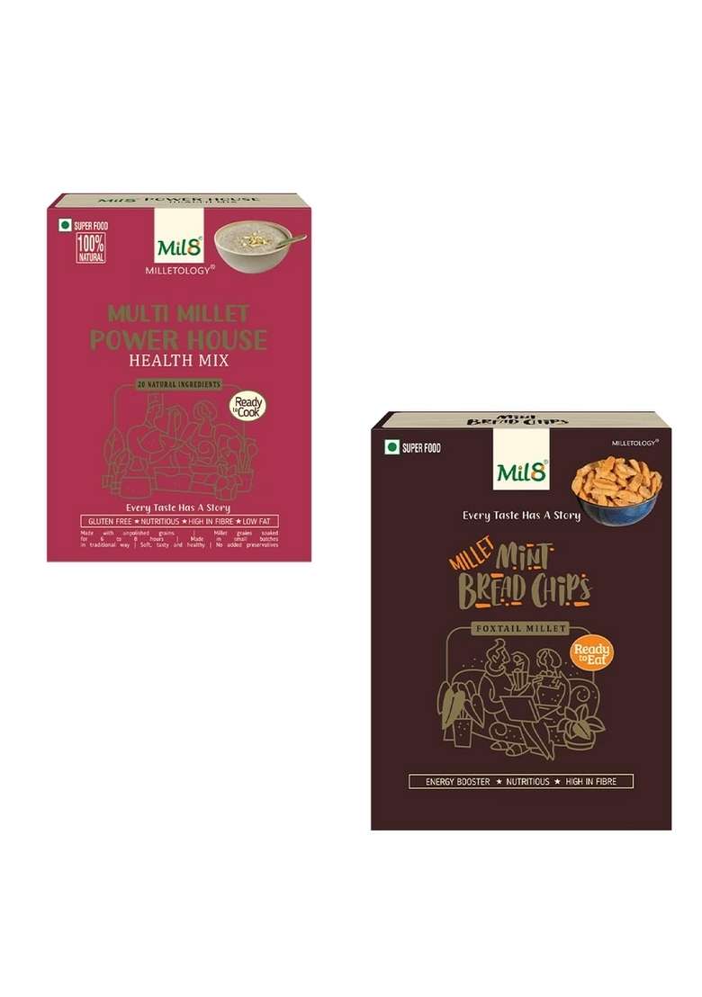 Mil8 Health Mix Powerhouse & Bread Chips Mint Combo (300Gram-40Gram) Nutritious, Delicious And Healthy Breakfast Solution - Indya