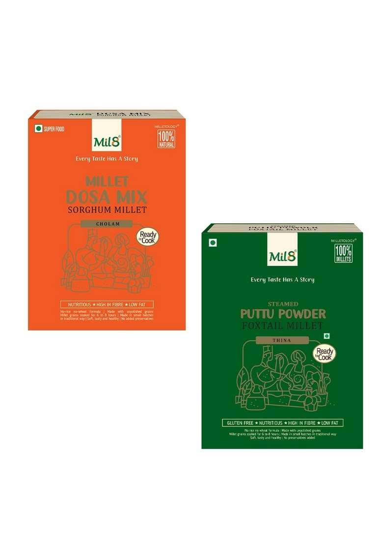 Mil8 Dosamix Sorghum & Puttu Powder Foxtail Millet Combo (300Gram-300Gram) Nutritious, Delicious And Healthy Breakfast Solution - Indya