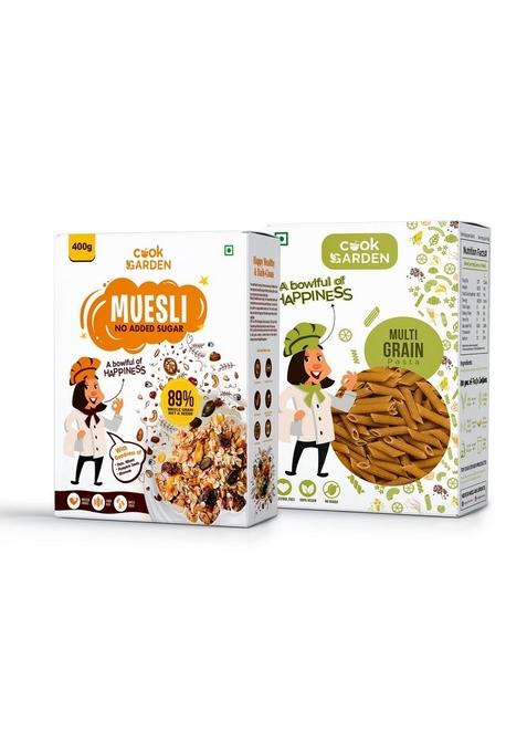 Cookgarden No Added Sugar Muesli 400G & Multigrain Pasta 300G | Healthy Protein Food & Breakfast Cereal