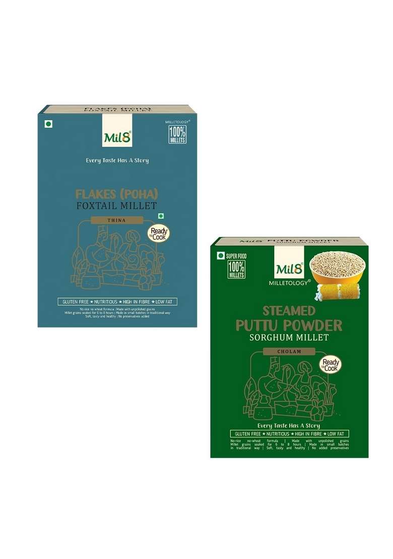 Flakes (Aval) Foxtail & Puttu Powder Sorghum Millet Combo (200Gram-300Gram) Nutritious, Delicious And Healthy Breakfast Solution - Indya