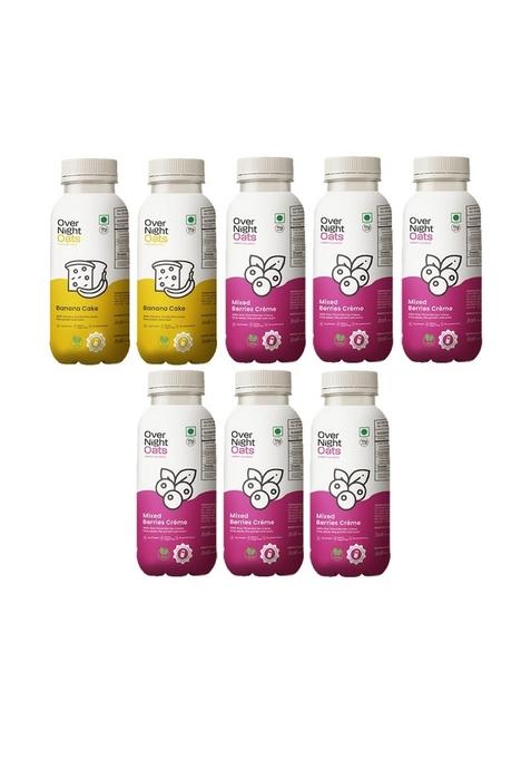 Overnight Oats With Vegan Protein | High Protein Oats Breakfast With Dietary Fibre | Just Add Milk | Ready In Minutes | 2 Banana Cake + 6 Mixed Berries + 1 Vanilla (Pack Of 9, 50G Each)