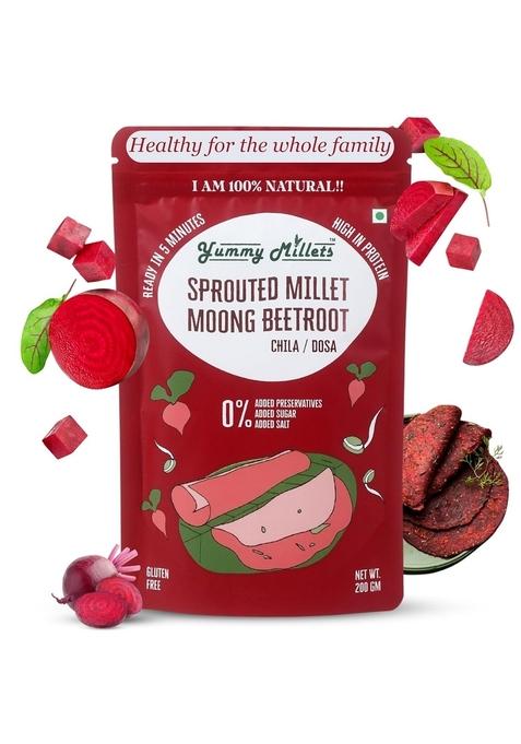 Yummy Millets Sprouted Millet, Moong & Beetroot Chilla Mix,Instant Breakfast & Snack,Natural, Healthy & Complete Gluten-Free, No Salt, Sugar Or Preservatives, Kids & Family-Friendly 200Gm (Pack Of - 1)