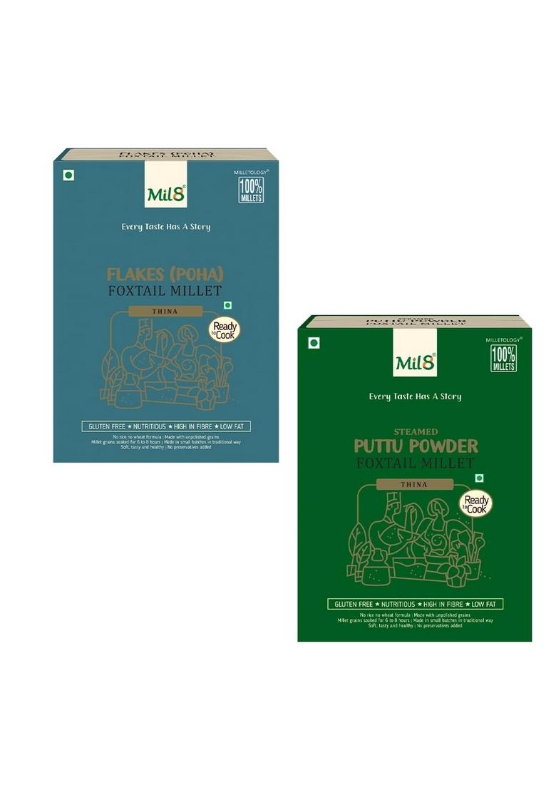 Mil8 Flakes (Aval) Foxtail & Puttu Powder Foxtail Millet Combo (200Gram-300Gram) Nutritious, Delicious And Healthy Breakfast Solution