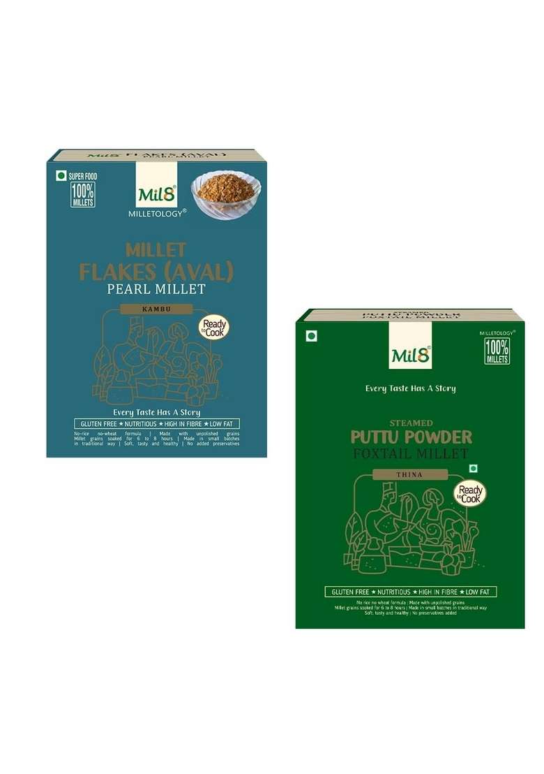 Mil8 Flakes (Aval) Pearl & Puttu Powder Foxtail Millet Combo (200Gram-300Gram) Nutritious, Delicious And Healthy Breakfast Solution - Indya
